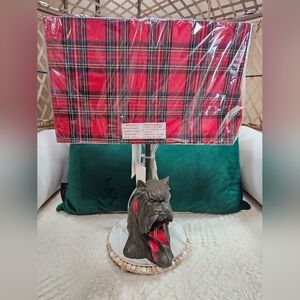 Festive Red Plaid Holiday Lamp with Dog Base Karma home Scottish Terrier
